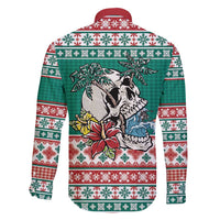 Hawaiian Skull Surfs Family Matching Off Shoulder Maxi Dress and Hawaiian Shirt Mele Kalikimaka Palaka Quilt Pattern - Polynesian Pride