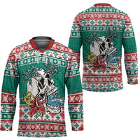 Hawaiian Skull Surfs Hockey Jersey Mele Kalikimaka Palaka Quilt Pattern - Polynesian Pride