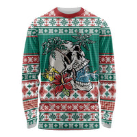 Hawaiian Skull Surfs Long Sleeve Shirt Mele Kalikimaka Palaka Quilt Pattern - Polynesian Pride