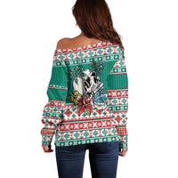 Hawaiian Skull Surfs Off Shoulder Sweater Mele Kalikimaka Palaka Quilt Pattern - Polynesian Pride