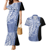 Aloha Vintage Hawaii Tribal Couples Matching Mermaid Dress and Hawaiian Shirt Blue Style LT9 Blue - Polynesian Pride