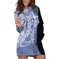 Aloha Vintage Hawaii Tribal Hoodie Dress Blue Style LT9 Blue - Polynesian Pride