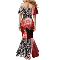 Aloha Vintage Hawaii Tribal Family Matching Mermaid Dress and Hawaiian Shirt Red Style LT9 - Polynesian Pride