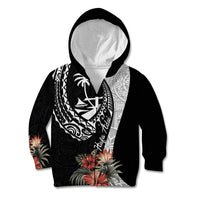 Hafa Adai Guam Kid Hoodie Tropical Flowers with Polynesian Pattern LT9 Zip Hoodie Black - Polynesian Pride