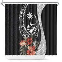 Hafa Adai Guam Shower Curtain Tropical Flowers with Polynesian Pattern LT9 Black - Polynesian Pride