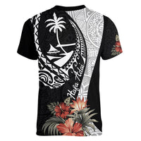 Hafa Adai Guam Women V Neck T Shirt Tropical Flowers with Polynesian Pattern LT9 - Polynesian Pride