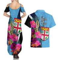 Bula Fiji Vintage Fijian Masi Pattern Couples Matching Summer Maxi Dress and Hawaiian Shirt Blue Unique LT9 - Polynesian Pride