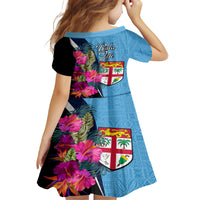 Bula Fiji Vintage Fijian Masi Pattern Family Matching Off Shoulder Long Sleeve Dress and Hawaiian Shirt Blue Unique LT9 - Polynesian Pride