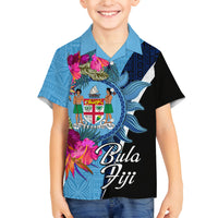 Bula Fiji Vintage Fijian Masi Pattern Family Matching Puletasi Dress and Hawaiian Shirt Blue Unique LT9 Son's Shirt Blue - Polynesian Pride