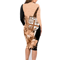 Bula Fiji Vintage Fijian Masi Pattern Family Matching Long Sleeve Bodycon Dress and Hawaiian Shirt Peach Fuzz Unique LT9 - Polynesian Pride