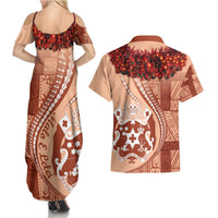 Vintage Tonga Kahoa Heilala Flower Couples Matching Summer Maxi Dress and Hawaiian Shirt LT9 - Polynesian Pride