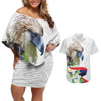 Philippines Eagle and Sampaguita Flowers Couples Matching Off Shoulder Short Dress and Hawaiian Shirt Polynesian Pattern