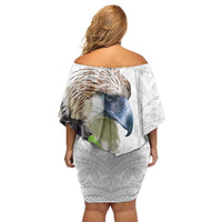 Philippines Eagle and Sampaguita Flowers Family Matching Off Shoulder Short Dress and Hawaiian Shirt Polynesian Pattern