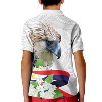 Philippines Eagle and Sampaguita Flowers Kid Polo Shirt Polynesian Pattern