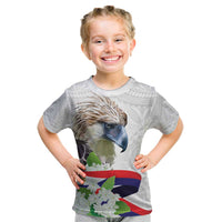 Philippines Eagle and Sampaguita Flowers Kid T Shirt Polynesian Pattern