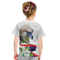 Philippines Eagle and Sampaguita Flowers Kid T Shirt Polynesian Pattern