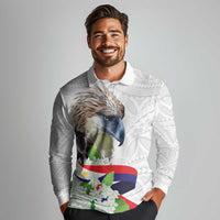 Philippines Eagle and Sampaguita Flowers Long Sleeve Polo Shirt Polynesian Pattern