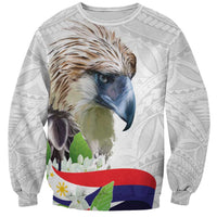 Philippines Eagle and Sampaguita Flowers Sweatshirt Polynesian Pattern