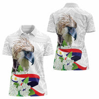 Philippines Eagle and Sampaguita Flowers Women Polo Shirt Polynesian Pattern