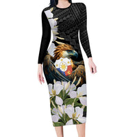 Philippines Eagle with Coat Of Arm Family Matching Long Sleeve Bodycon Dress and Hawaiian Shirt Simple Sampaguita Jasmine
