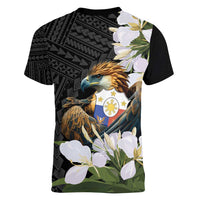 Philippines Eagle with Coat Of Arm Women V-Neck T-Shirt Simple Sampaguita Jasmine