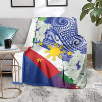 Philippines Flag Blanket Sampaguita Jasmine with Polynesian Tribal