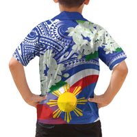 Philippines Flag Family Matching Long Sleeve Bodycon Dress and Hawaiian Shirt Sampaguita Jasmine with Polynesian Tribal