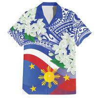 Philippines Flag Family Matching Long Sleeve Bodycon Dress and Hawaiian Shirt Sampaguita Jasmine with Polynesian Tribal