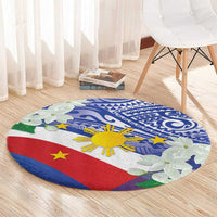 Philippines Flag Round Carpet Sampaguita Jasmine with Polynesian Tribal