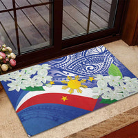Philippines Flag Rubber Doormat Sampaguita Jasmine with Polynesian Tribal