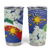 Philippines Flag Tumbler Cup Sampaguita Jasmine with Polynesian Tribal LT9 Blue - Polynesian Pride