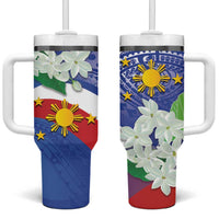 Philippines Flag Tumbler With Handle Sampaguita Jasmine with Polynesian Tribal LT9 One Size: 40 oz Blue - Polynesian Pride