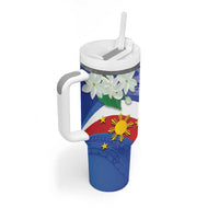 Philippines Flag Tumbler With Handle Sampaguita Jasmine with Polynesian Tribal LT9 - Polynesian Pride