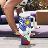 Philippines Flag Tumbler With Handle Sampaguita Jasmine with Polynesian Tribal LT9 - Polynesian Pride
