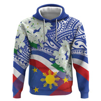 Philippines Flag Zip Hoodie Sampaguita Jasmine with Polynesian Tribal