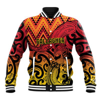 New Zealand Rangatira Custom Baseball Jacket Red and Gold Niho Taniwha Maori Tribal