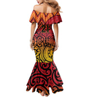 New Zealand Rangatira Custom Family Matching Mermaid Dress and Hawaiian Shirt Red and Gold Niho Taniwha Maori Tribal