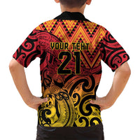 New Zealand Rangatira Custom Family Matching Off Shoulder Short Dress and Hawaiian Shirt Red and Gold Niho Taniwha Maori Tribal