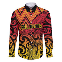 New Zealand Rangatira Custom Family Matching Tank Maxi Dress and Hawaiian Shirt Red and Gold Niho Taniwha Maori Tribal