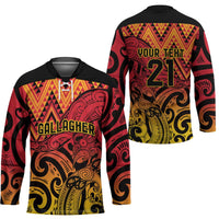 New Zealand Rangatira Custom Hockey Jersey Red and Gold Niho Taniwha Maori Tribal - Polynesian Pride