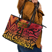 New Zealand Rangatira Custom Leather Tote Bag Red and Gold Niho Taniwha Maori Tribal LT9 - Polynesian Pride