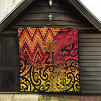 New Zealand Rangatira Custom Quilt Red and Gold Niho Taniwha Maori Tribal LT9 - Polynesian Pride