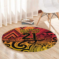 New Zealand Rangatira Custom Round Carpet Red and Gold Niho Taniwha Maori Tribal