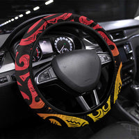 New Zealand Rangatira Steering Wheel Cover Red and Gold Niho Taniwha Maori Tribal LT9 Universal Fit Gold - Polynesian Pride