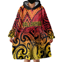 New Zealand Rangatira Custom Wearable Blanket Hoodie Red and Gold Niho Taniwha Maori Tribal