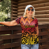 New Zealand Rangatira Custom Women Polo Shirt Red and Gold Niho Taniwha Maori Tribal
