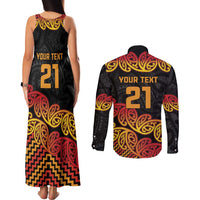 New Zealand Rugby Pacific Custom Couples Matching Tank Maxi Dress and Long Sleeve Button Shirt Rangatira Maori Kowhaiwhai Pattern LT9 - Polynesian Pride