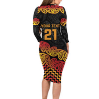 New Zealand Rugby Pacific Custom Family Matching Long Sleeve Bodycon Dress and Hawaiian Shirt Rangatira Maori Kowhaiwhai Pattern LT9 - Polynesian Pride