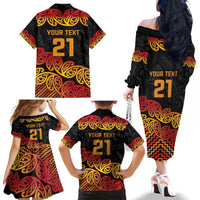 New Zealand Rugby Pacific Custom Family Matching Off The Shoulder Long Sleeve Dress and Hawaiian Shirt Rangatira Maori Kowhaiwhai Pattern