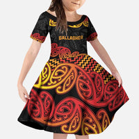 New Zealand Rugby Pacific Custom Family Matching Tank Maxi Dress and Hawaiian Shirt Rangatira Maori Kowhaiwhai Pattern LT9 Daughter's Dress Gold - Polynesian Pride